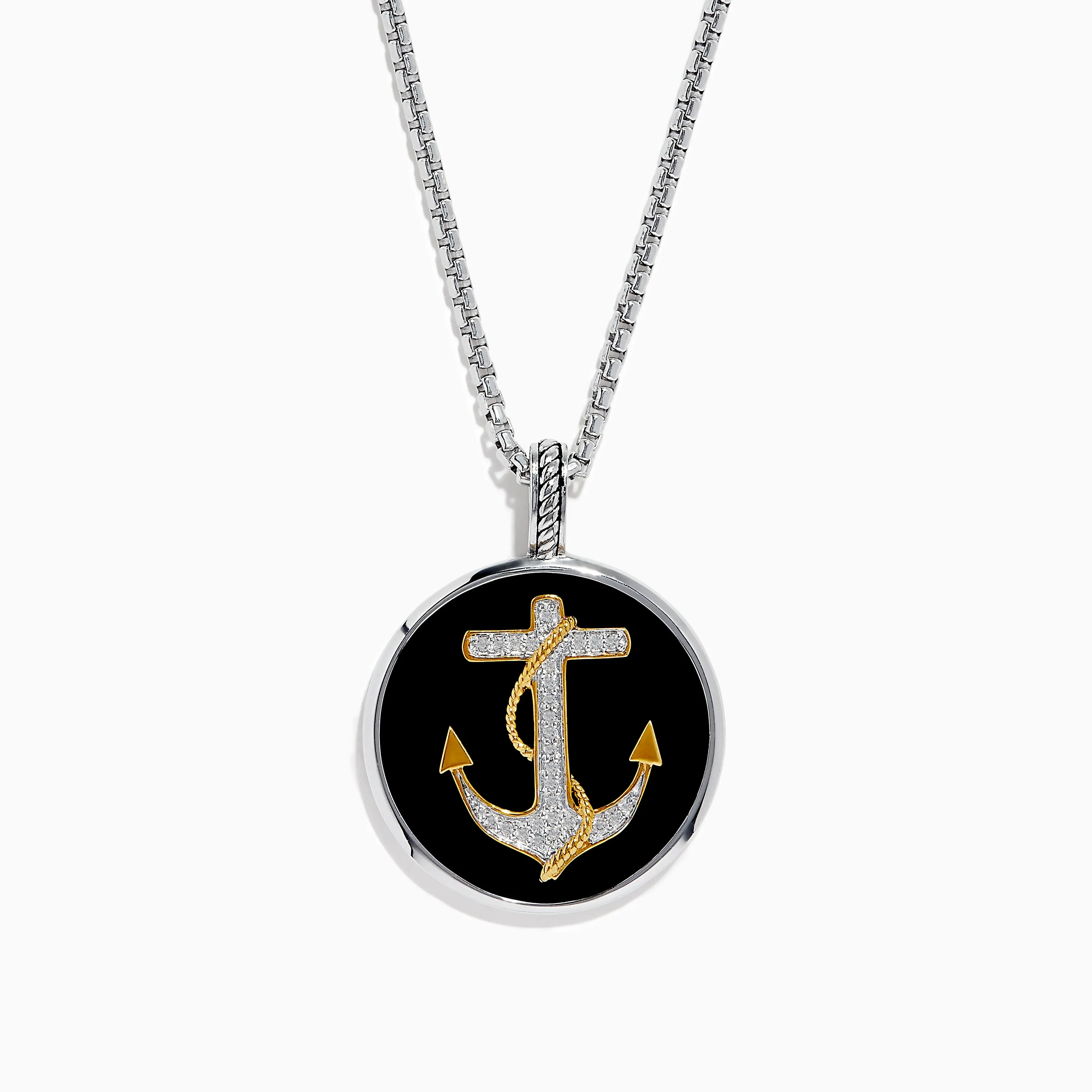 Men's 925 Sterling Silver White Topaz and Onyx Anchor Pendant sold by Effy