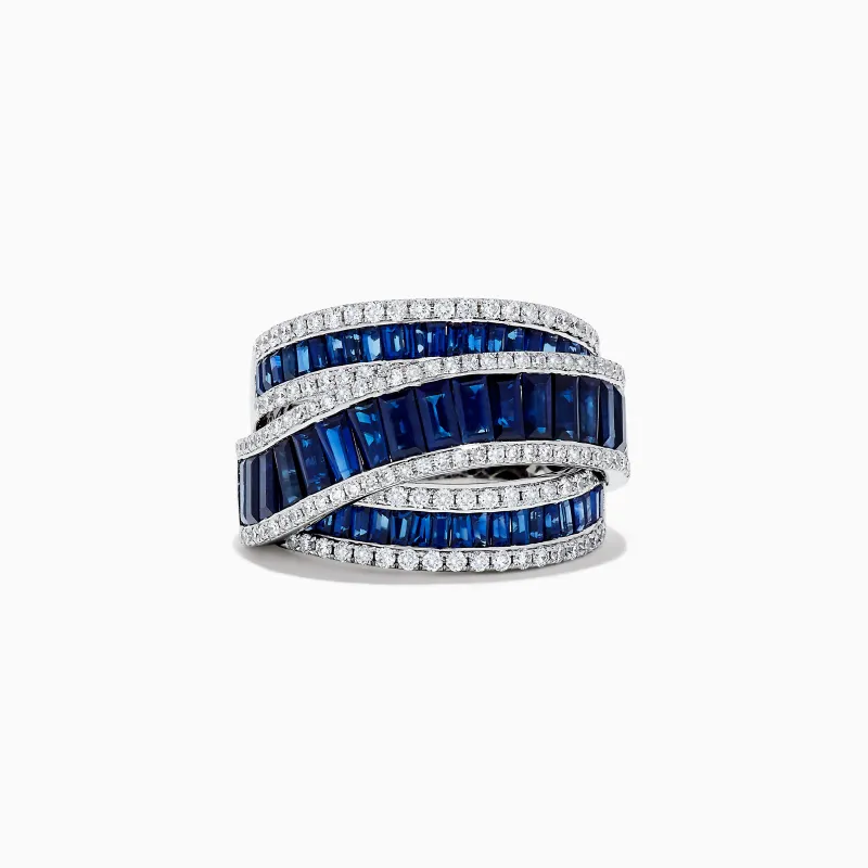 Royal Bleu 14K White Gold Sapphire and Diamond Crossover Ring sold by Effy