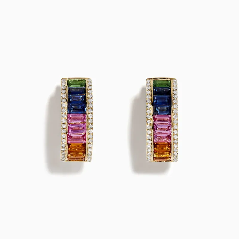 Watercolor 14k Gold Multi Sapphire and Diamond Huggie Earrings sold by Effy