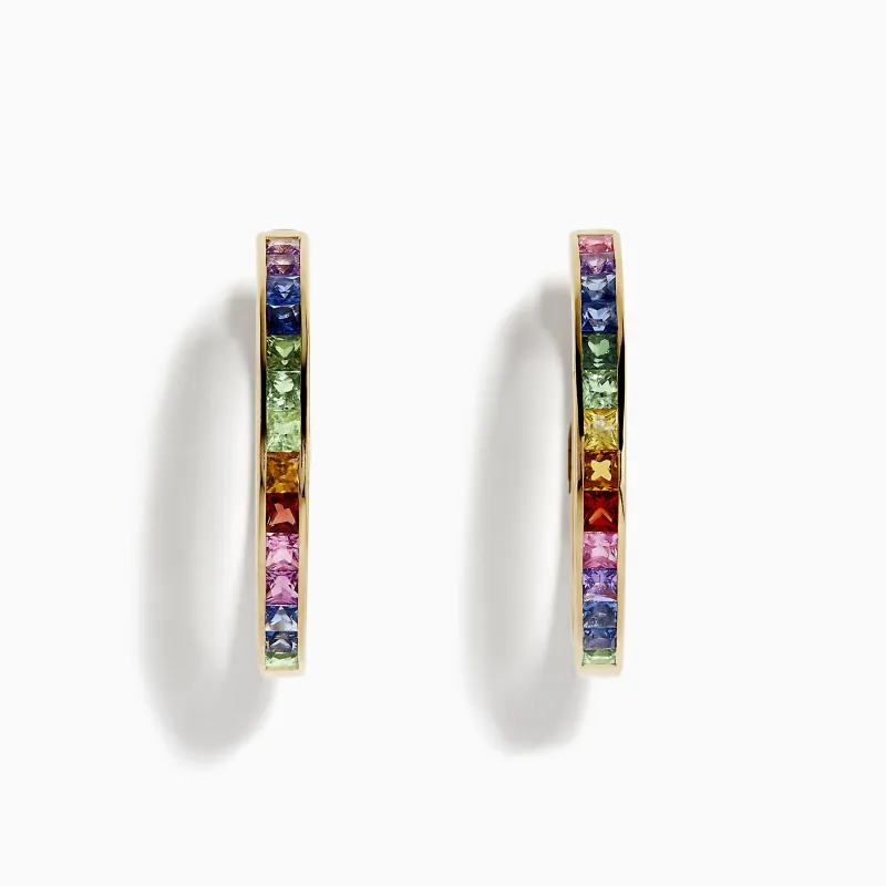 Watercolor 14k Gold Princess Cut Multi Sapphire Hoop Earrings sold by Effy