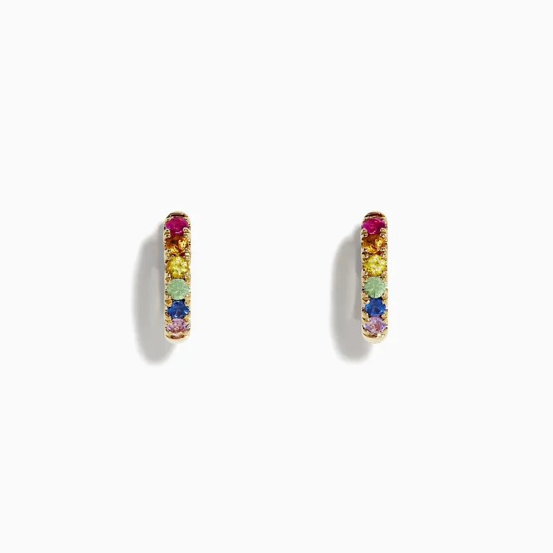 Watercolor 14k Gold Multi Sapphire Huggie Earrings sold by Effy