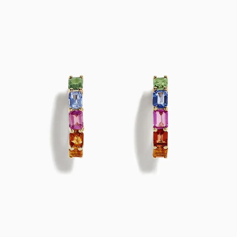 Watercolor 14k Gold Emerald Cut Multi Sapphire Hoop Earrings sold by Effy