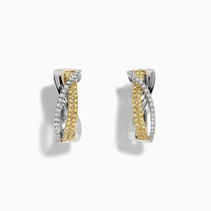 Canare 14k Two Tone Yellow and White Diamond Hoop Earrings 5/8" sold by Effy
