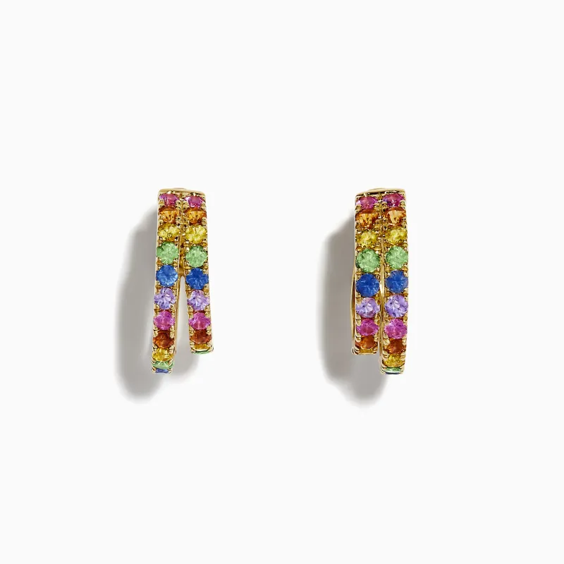 Watercolor 14k Yellow Gold Multi Sapphire Huggie Earrings sold by Effy