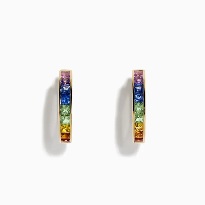 Watercolor 14k Yellow Gold Princess Cut Multi Sapphire Hoop Earrings sold by Effy