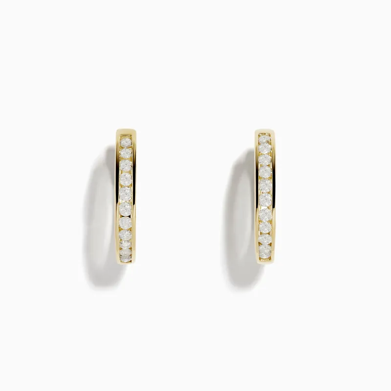 D'Oro 14k Yellow Gold 6/8" Diamond Hoop Earrings 0.48 TCW sold by Effy