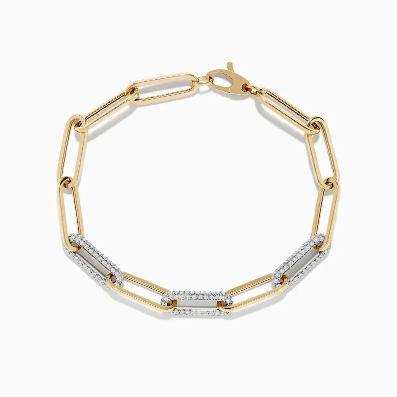 Duo 14k Two-Tone Gold Paperclip Pave Diamond Bracelet sold by Effy