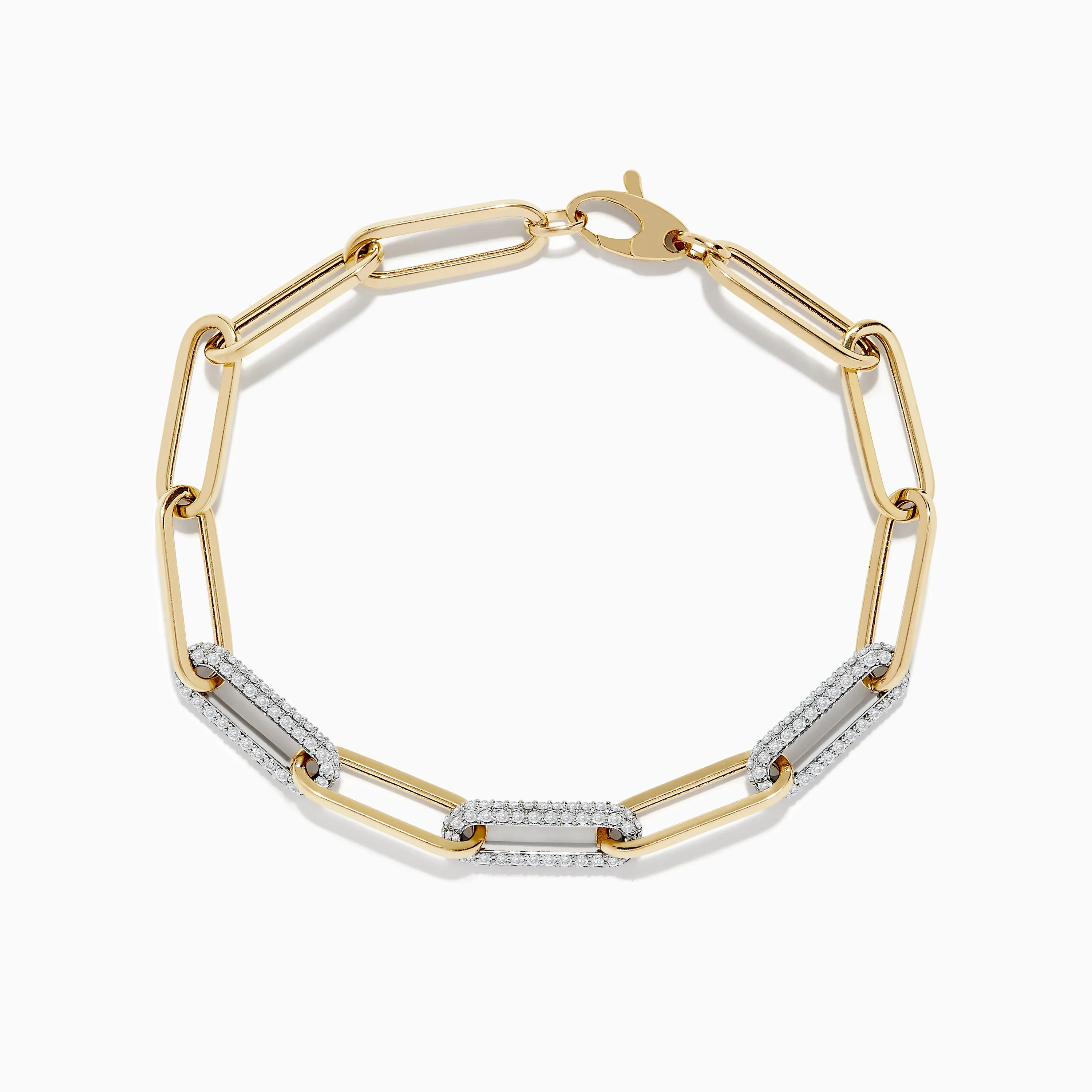 Duo 14k Two-Tone Gold Paperclip Pave Diamond Bracelet sold by Effy