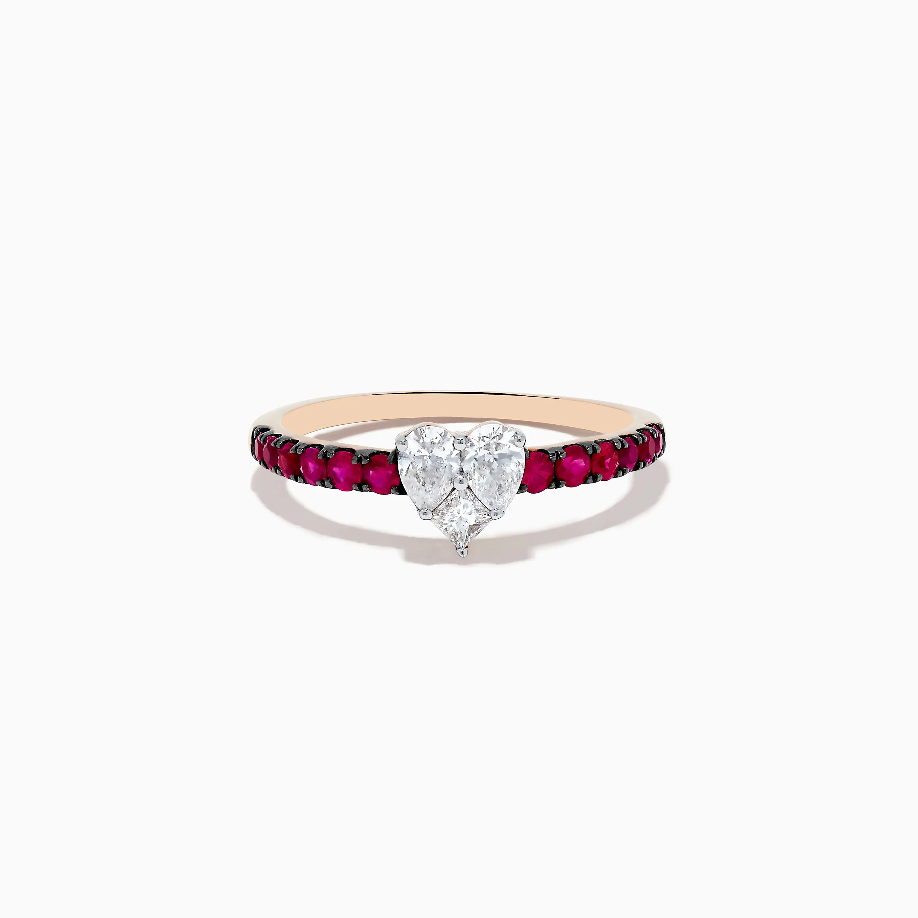 14k Rose Gold Ruby and Diamond Heart Ring sold by Effy