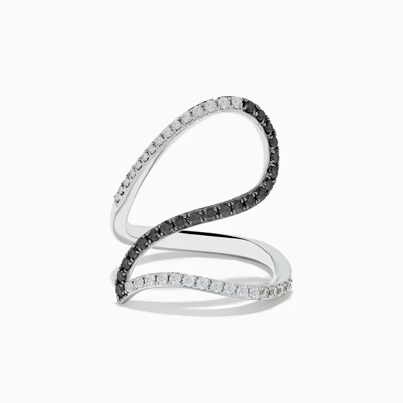 14K White Gold Black and White Diamond Fashion Ring sold by Effy