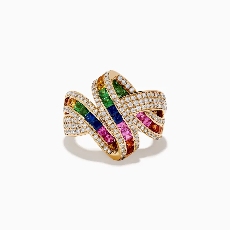 Watercolor 14k Yellow Gold Multi Sapphire and Diamond Ribbon Ring sold by Effy