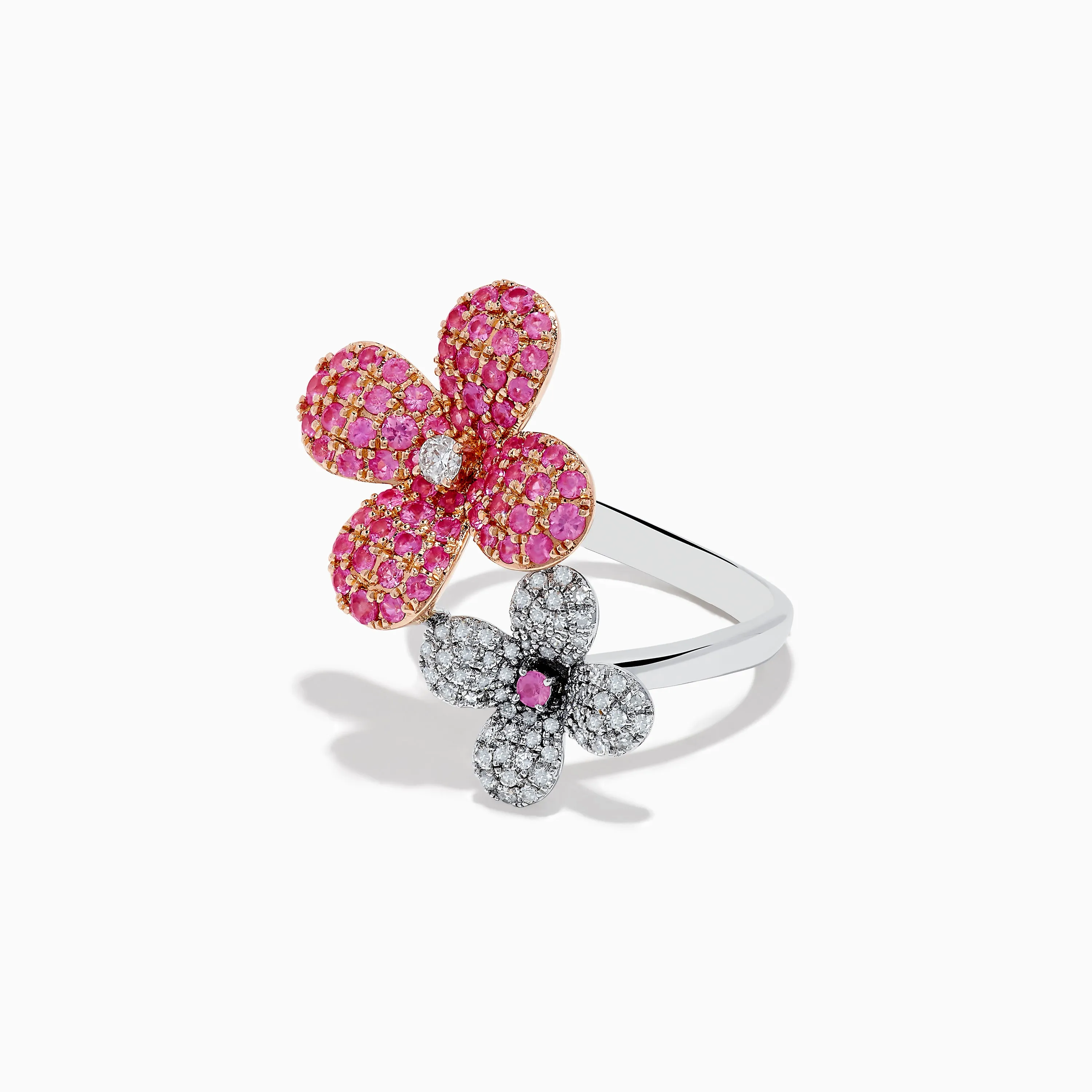 Nature 14k Two Tone Gold Pink Sapphire and Diamond Flower Ring sold by Effy product image thumbnail 2