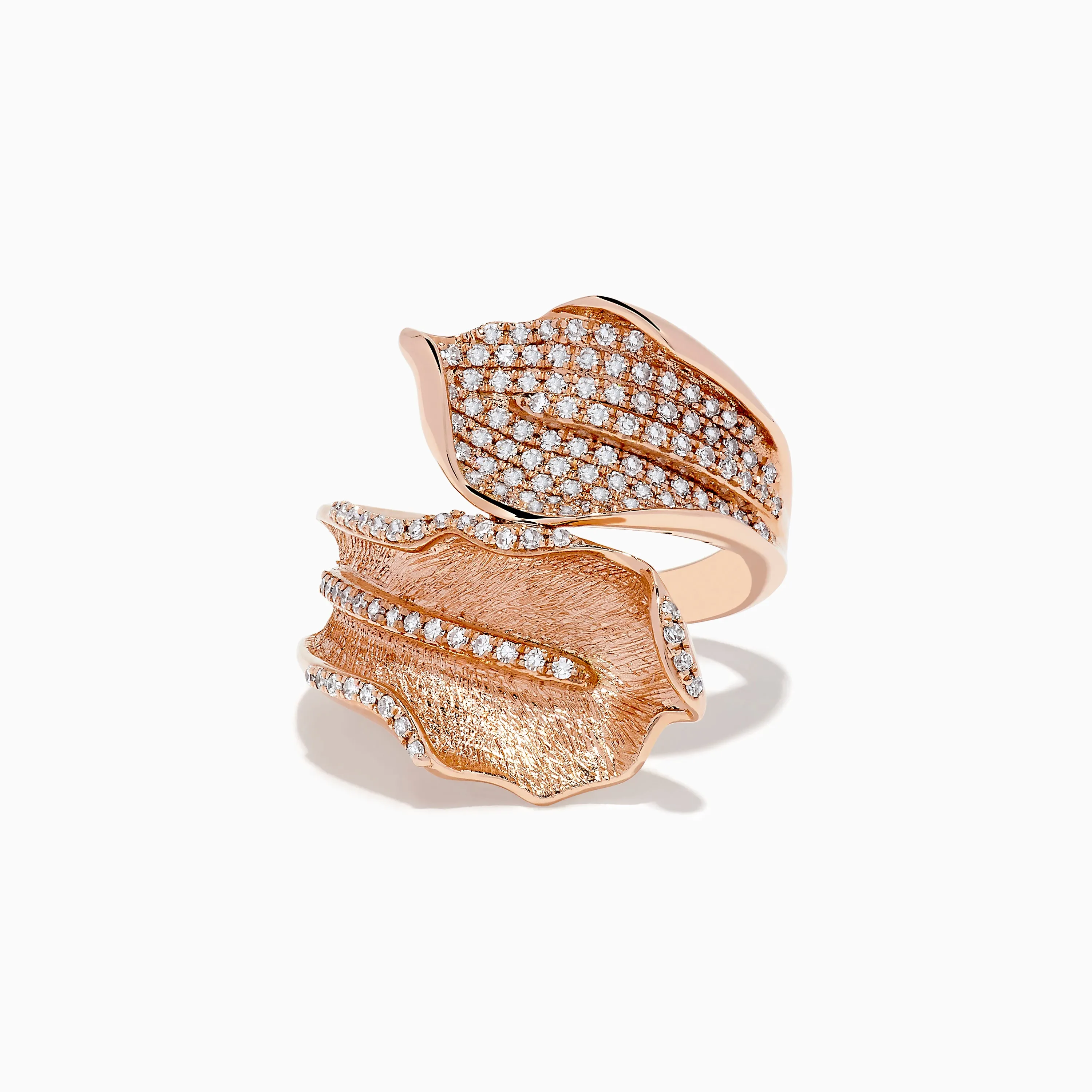 Pave Rose 14k Rose Gold Diamond Leaf Ring sold by Effy