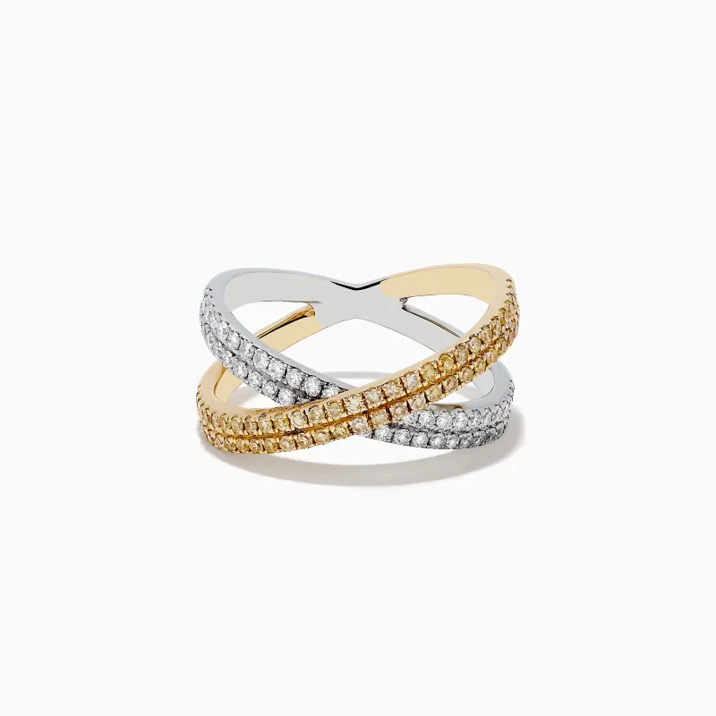Canare 14k Two Tone Yellow and White Diamond Criss Cross Ring 0.78 TCW sold by Effy