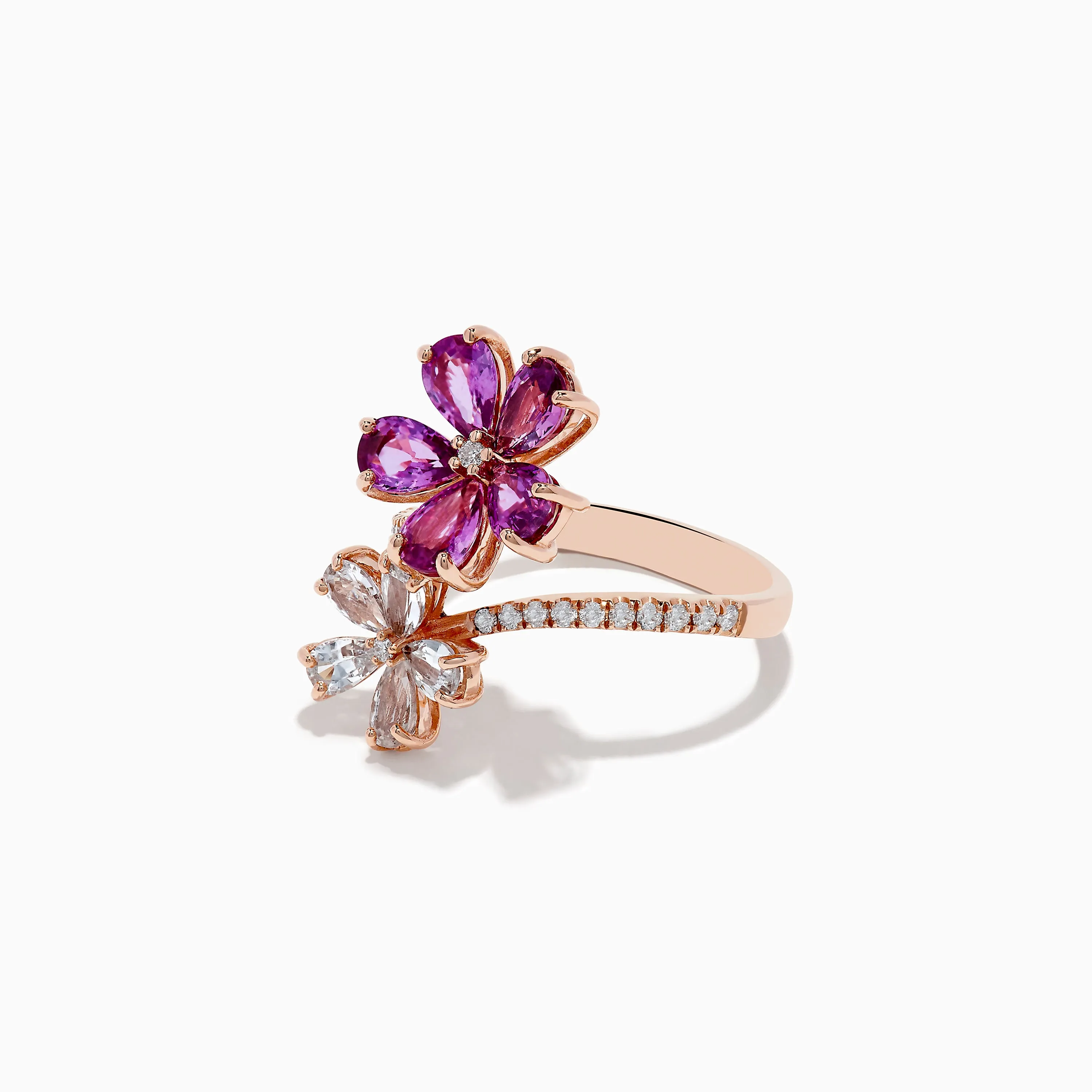 Nature 14k Rose Gold Pink and White Sapphire Flower Diamond ring sold by Effy product image thumbnail 2