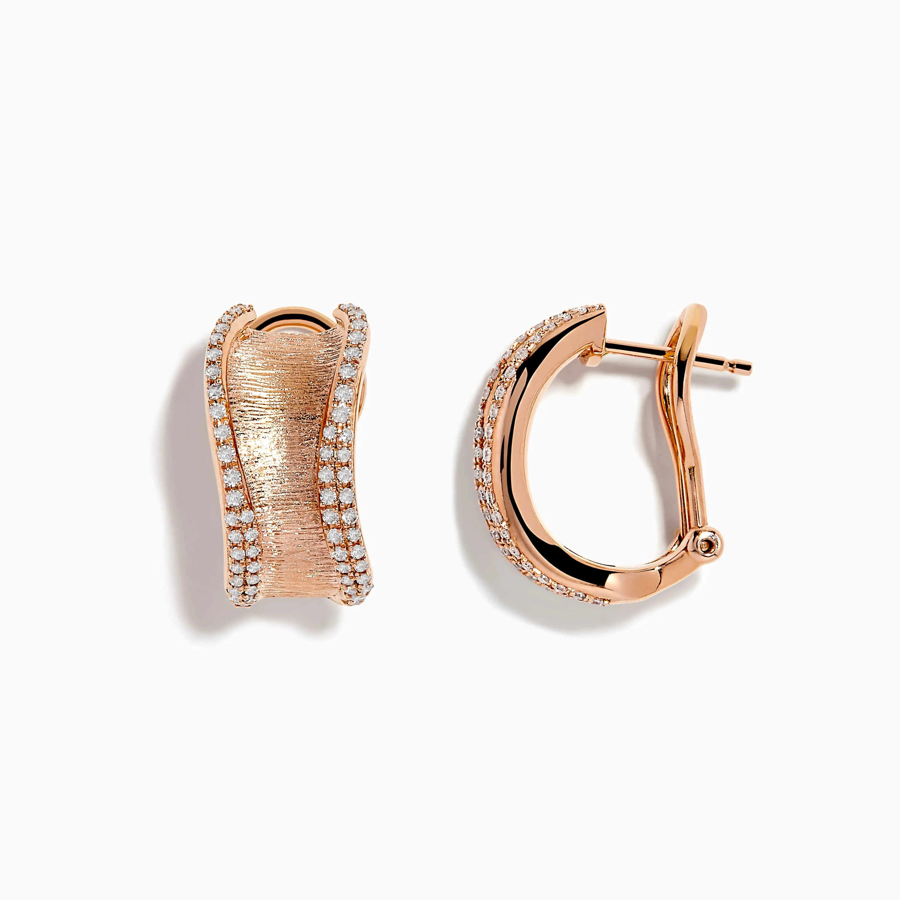 Pave Rose 14k Rose Textured Gold 5/8" French Clip Diamond Earrings sold by Effy product image thumbnail 2