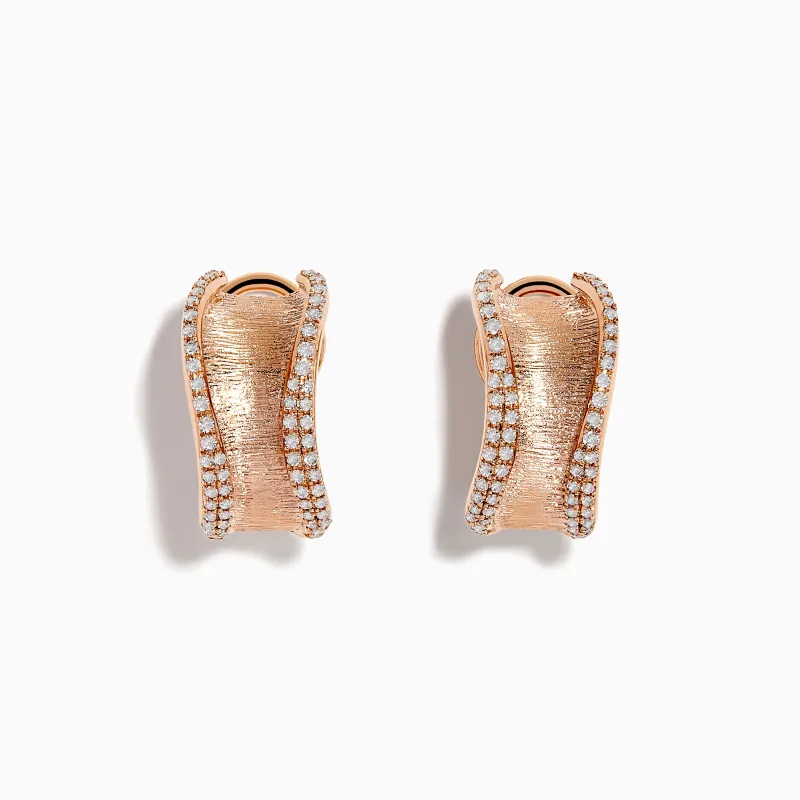 Pave Rose 14k Rose Textured Gold 5/8" French Clip Diamond Earrings sold by Effy