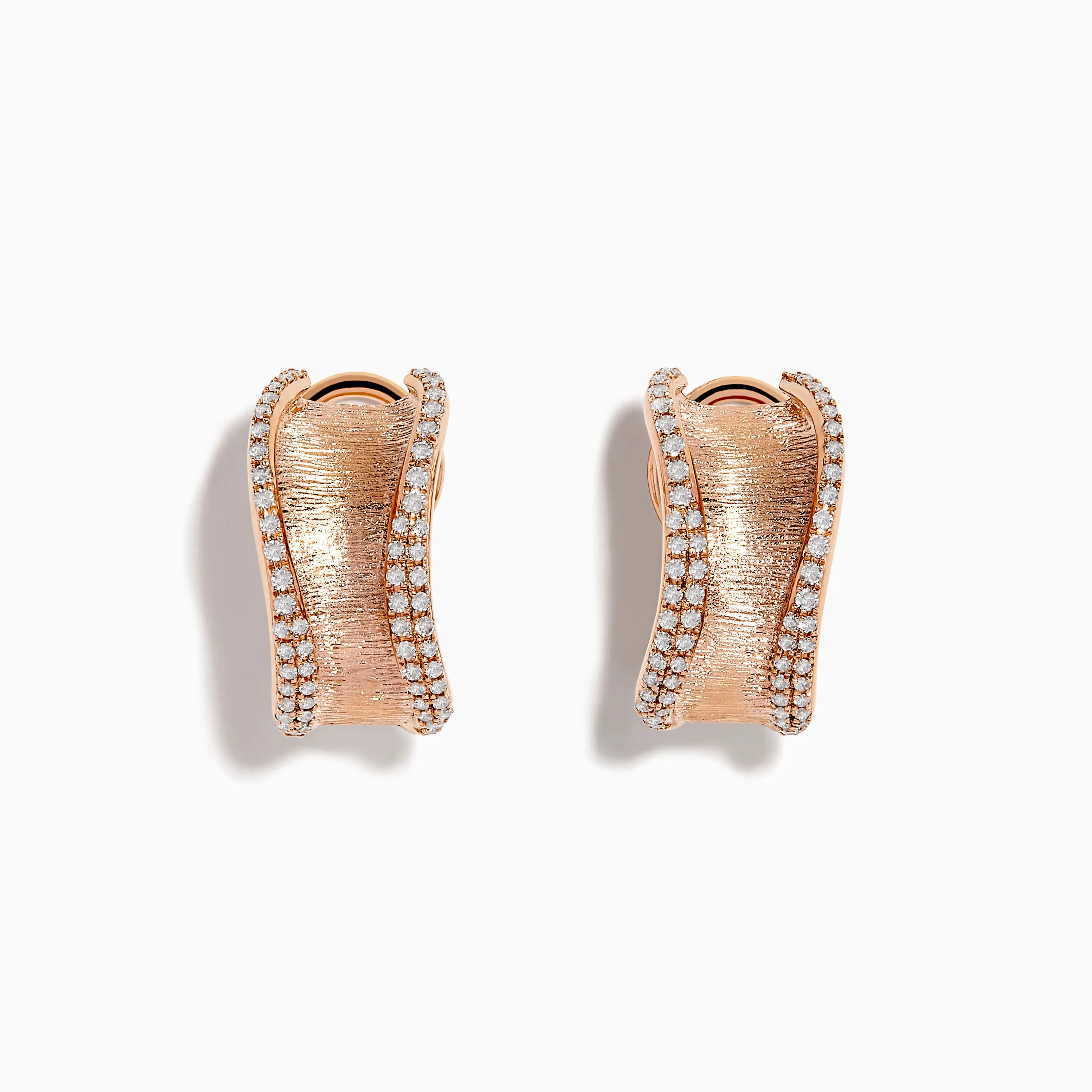 Pave Rose 14k Rose Textured Gold 5/8" French Clip Diamond Earrings sold by Effy