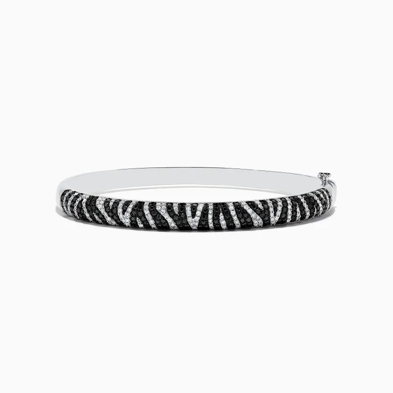 14k White Gold Black and White Diamond Zebra Print Bangle sold by Effy