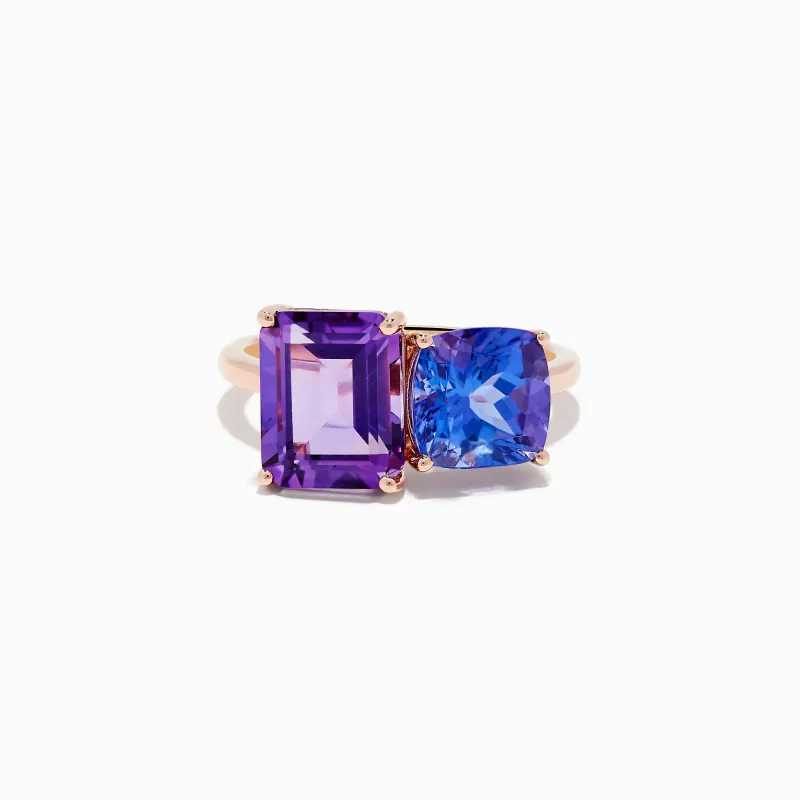 14k Rose Gold Amethyst and Tanzanite Toi Et Moi Ring sold by Effy