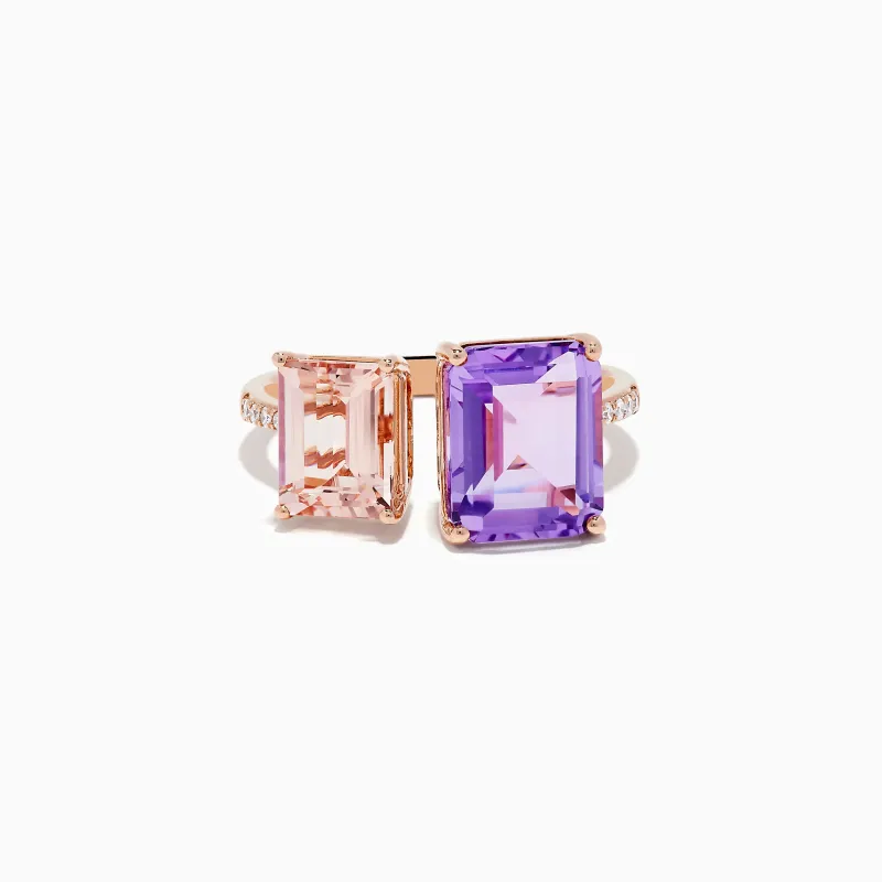 14k Rose Gold Pink Amethyst and Morganite Toi Et Moi Ring sold by Effy
