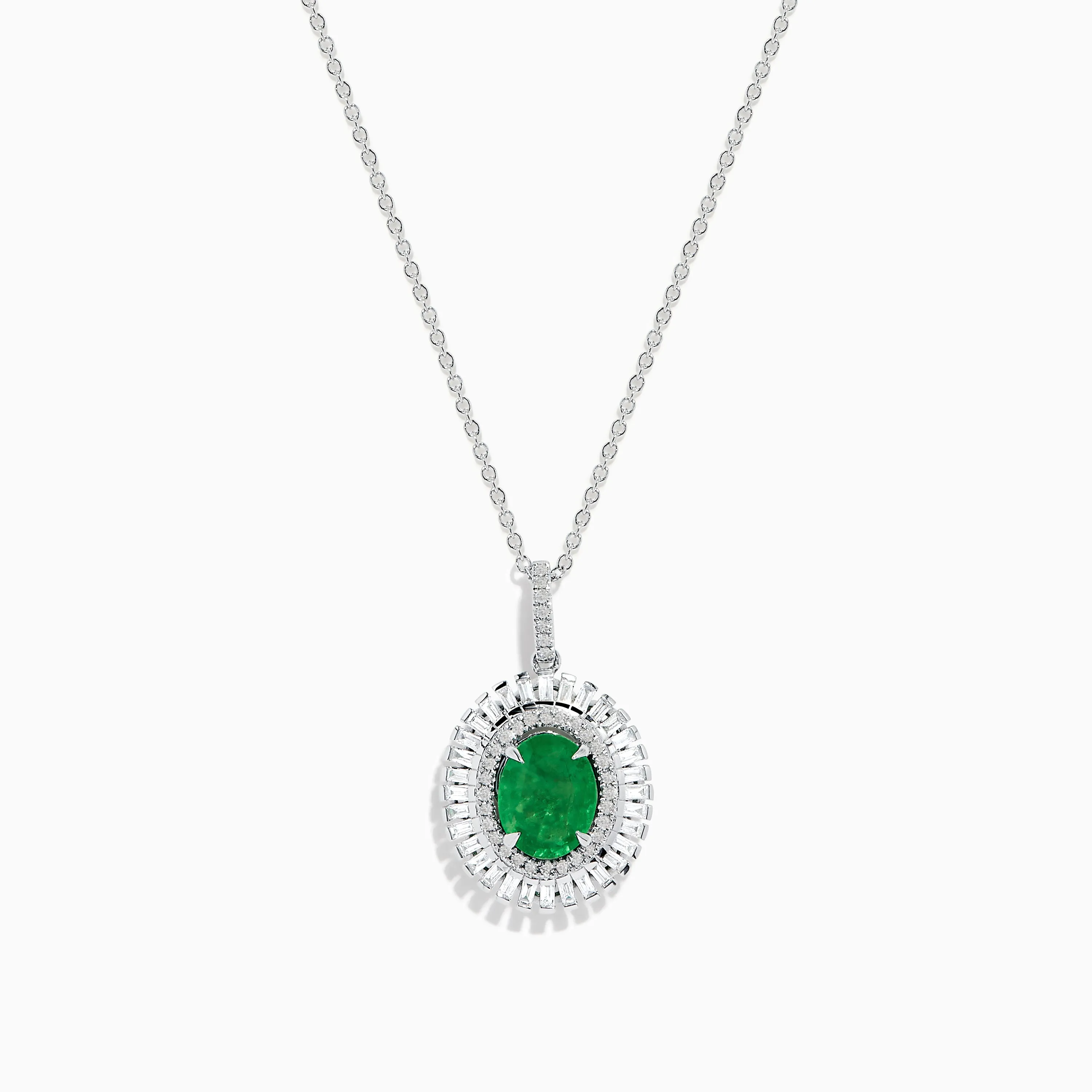 14K White Gold Emerald and Diamond Pendant sold by Effy