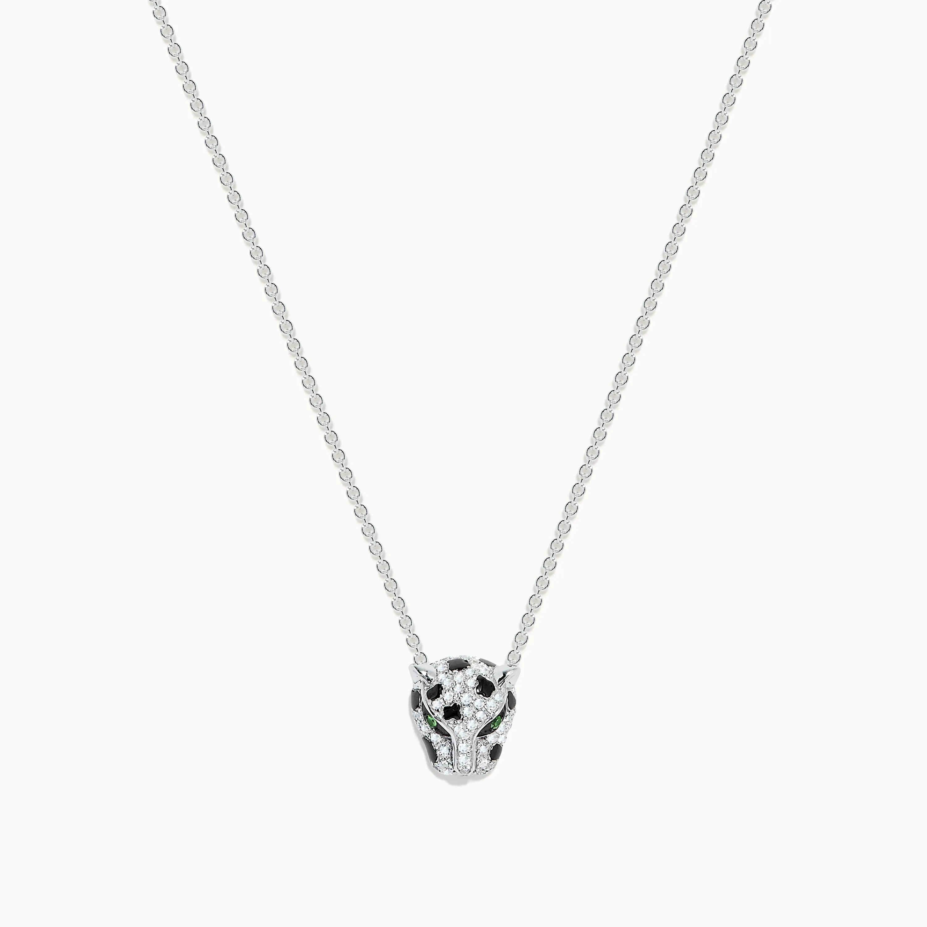 Signature 14K White Gold Diamond and Tsavorite Panther Necklace sold by Effy