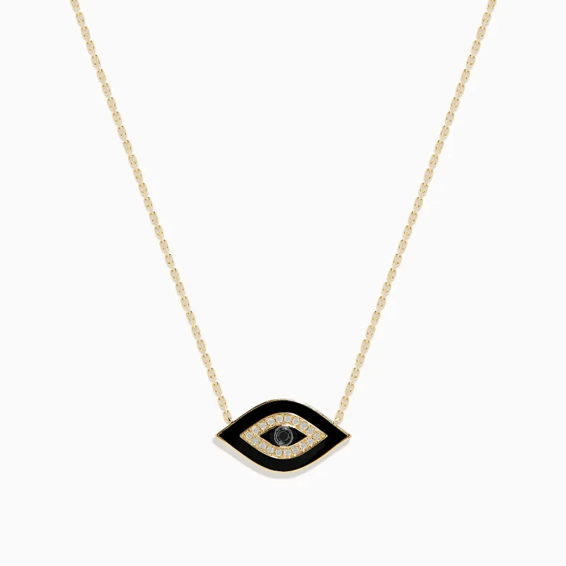 Novelty 14K Yellow Gold Black Enamel and White Diamond Evil Eye Necklace sold by Effy