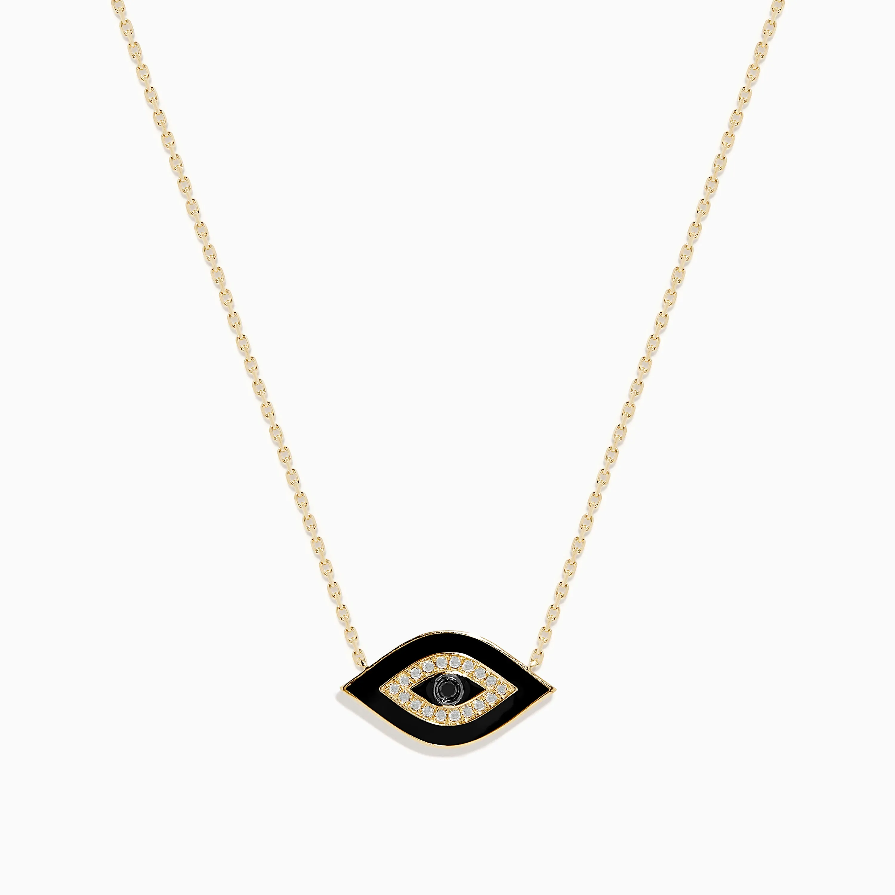 Novelty 14K Yellow Gold Black Enamel and White Diamond Evil Eye Necklace sold by Effy