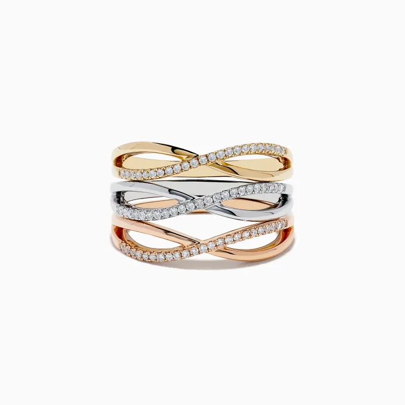 Trio 14K 3-Tone Gold Diamond Stackable Crossover Rings Set of 3 sold by Effy