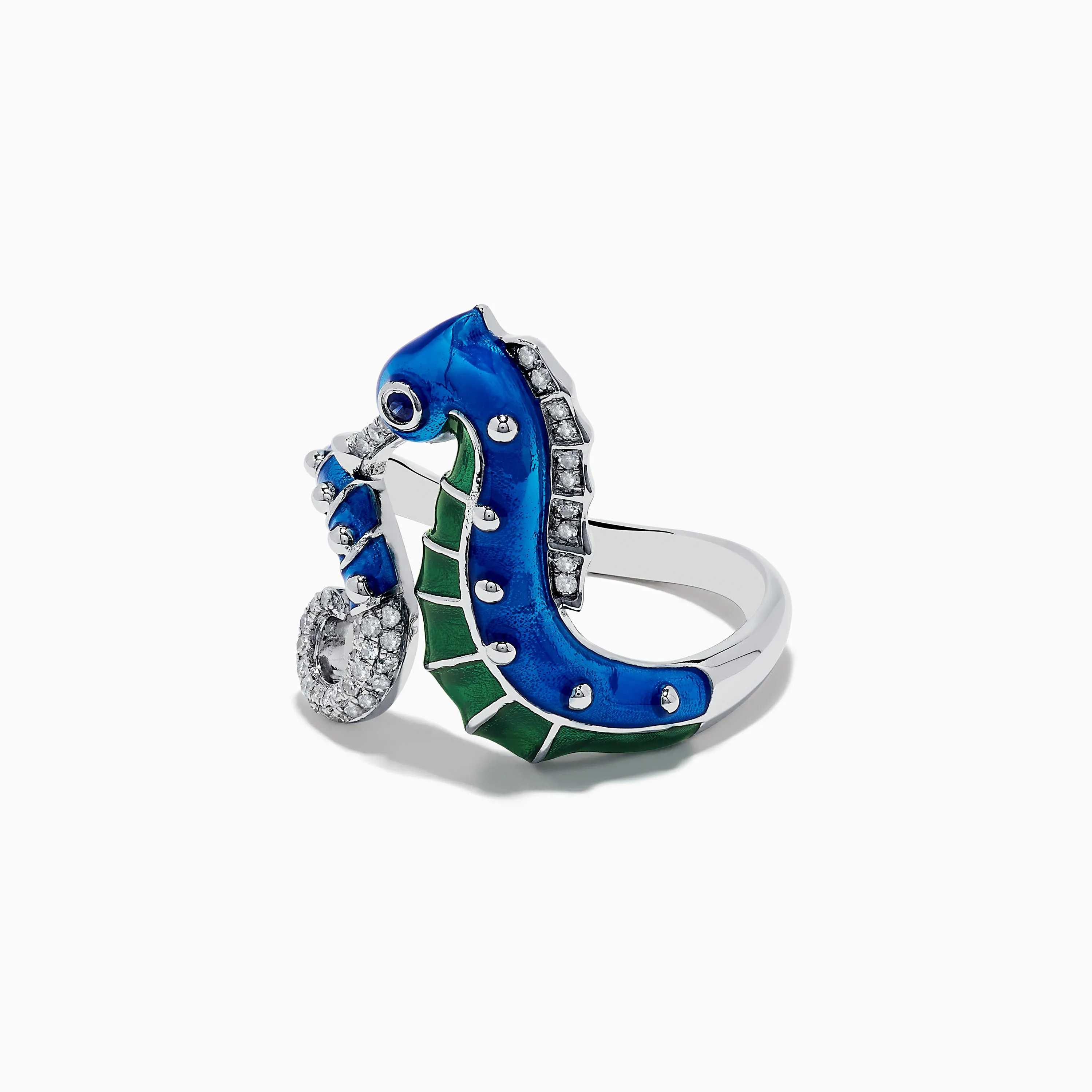Seaside 14K White Gold Blue Sapphire and Diamond Seahorse Ring sold by Effy product image thumbnail 2