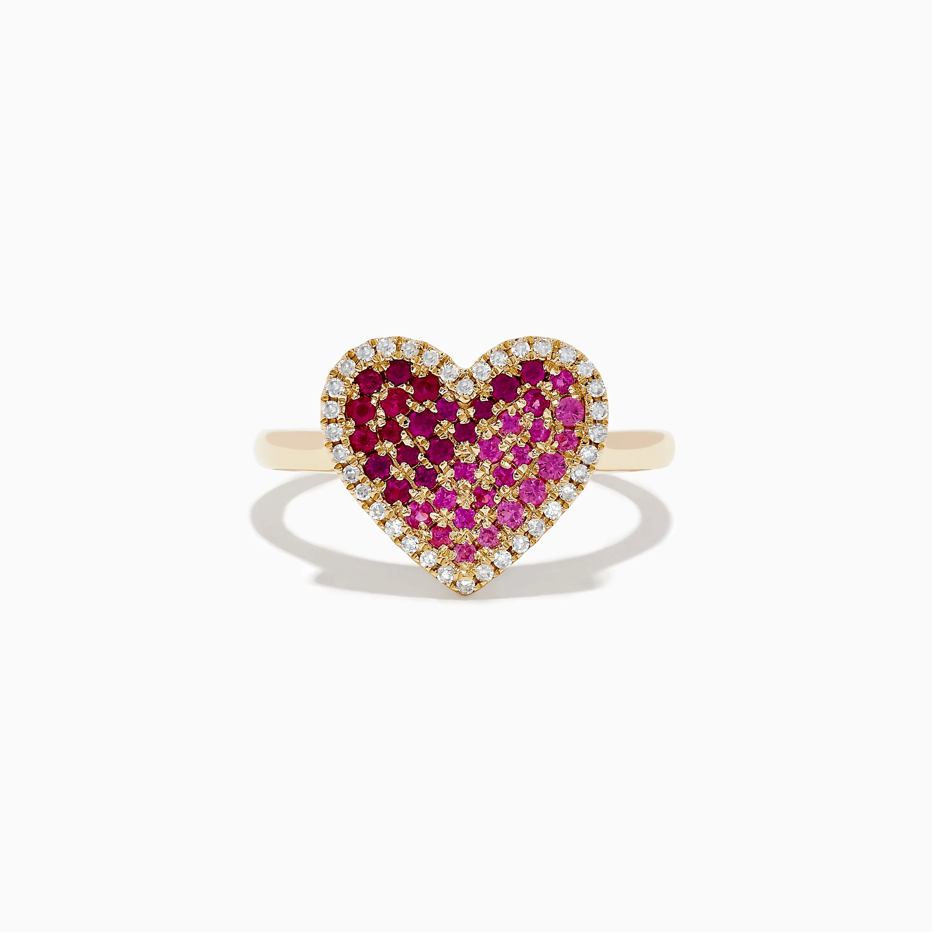 Novelty 14K Yellow Gold Pink Sapphire, Ruby and Diamond Heart Ring sold by Effy
