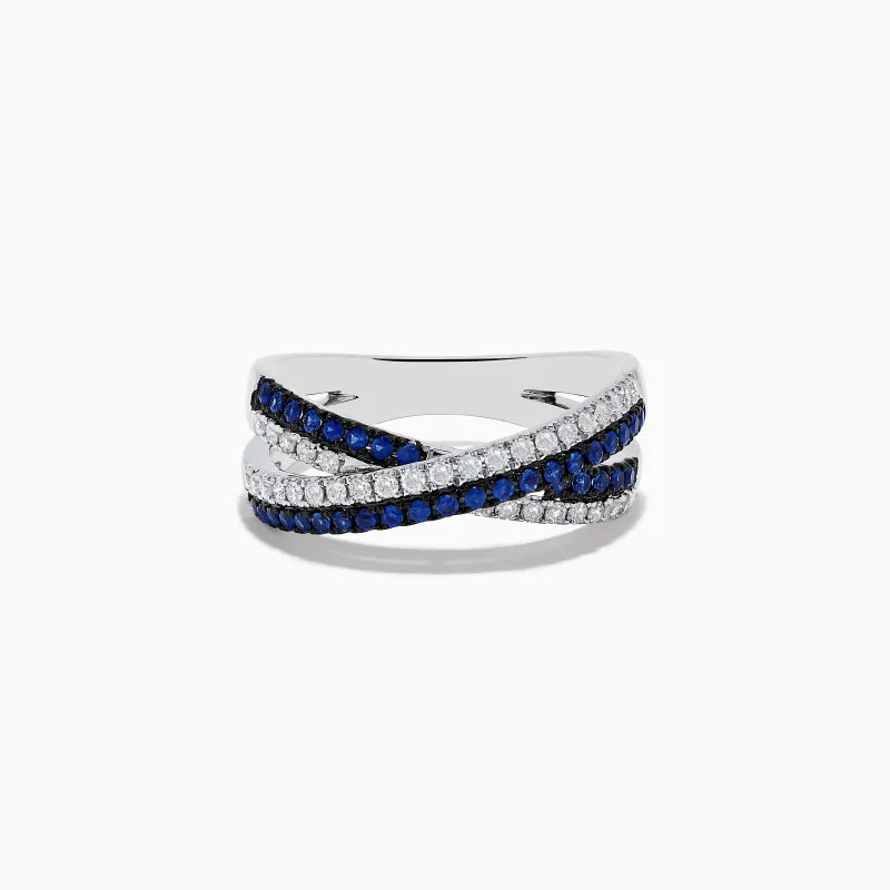 Royale Bleu 14K White Gold Blue Sapphire and Diamond Cris Cross Ring sold by Effy