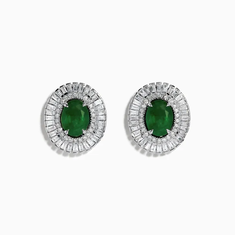 14K White Gold Emerald and Diamond Stud Earrings sold by Effy