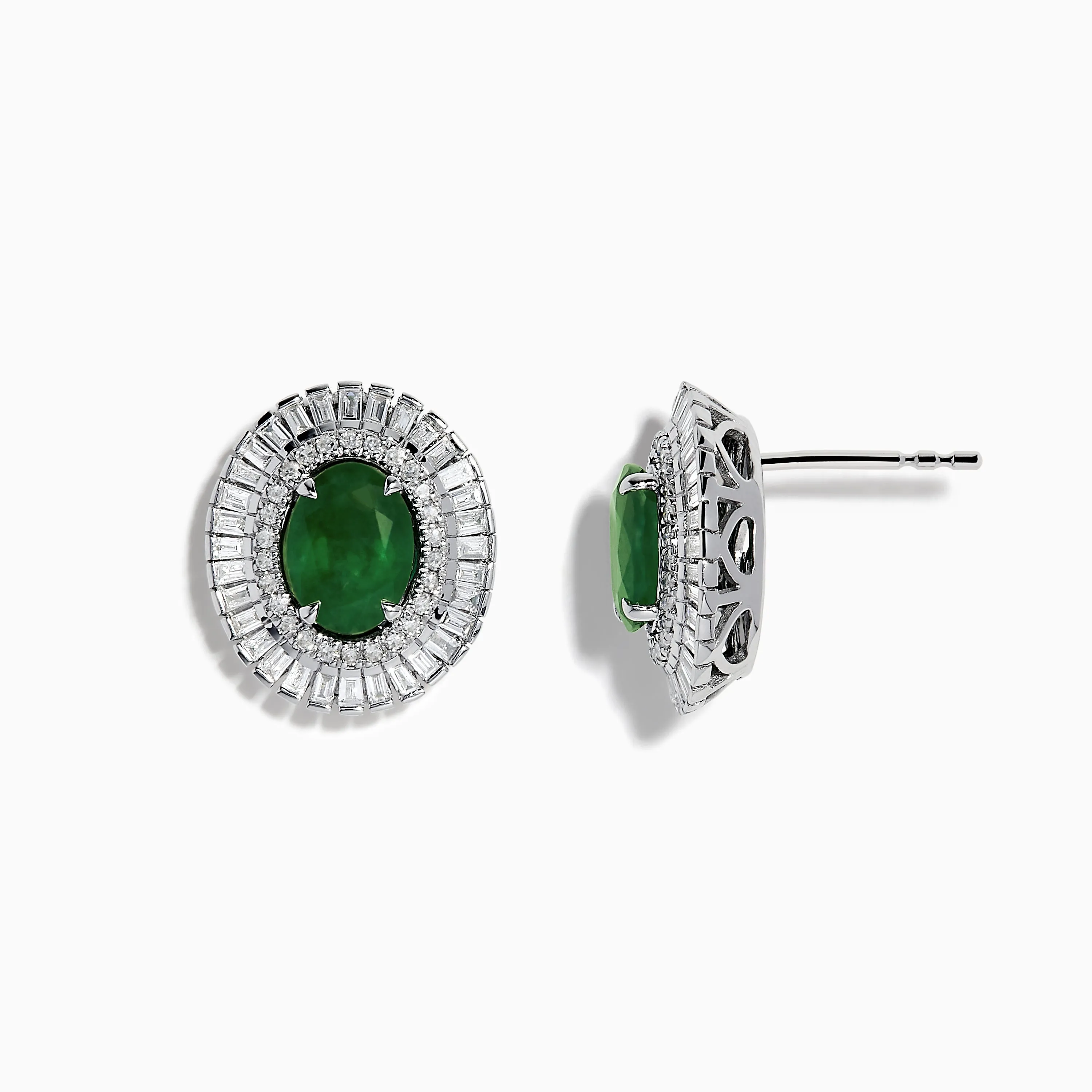 14K White Gold Emerald and Diamond Stud Earrings sold by Effy product image thumbnail 2
