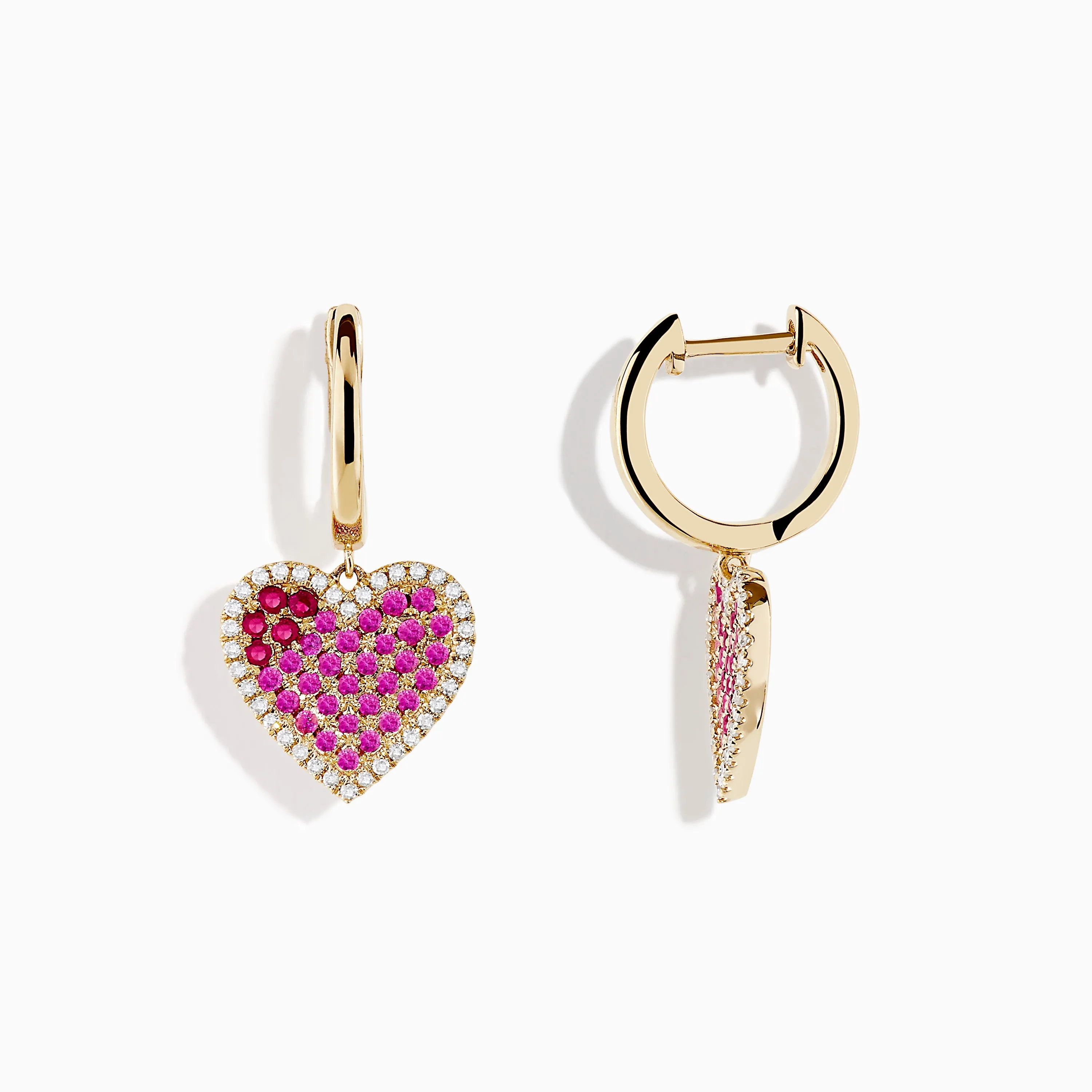 Novelty 14K Yellow Gold Ruby, Pink Sapphire and Diamond Heart Earrings sold by Effy product image thumbnail 2