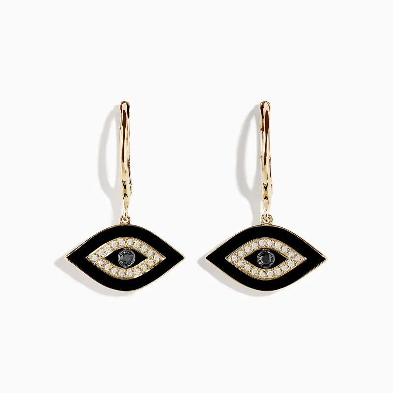 Novelty 14K Yellow Gold Black and White Diamond Evil Eye Earrings sold by Effy