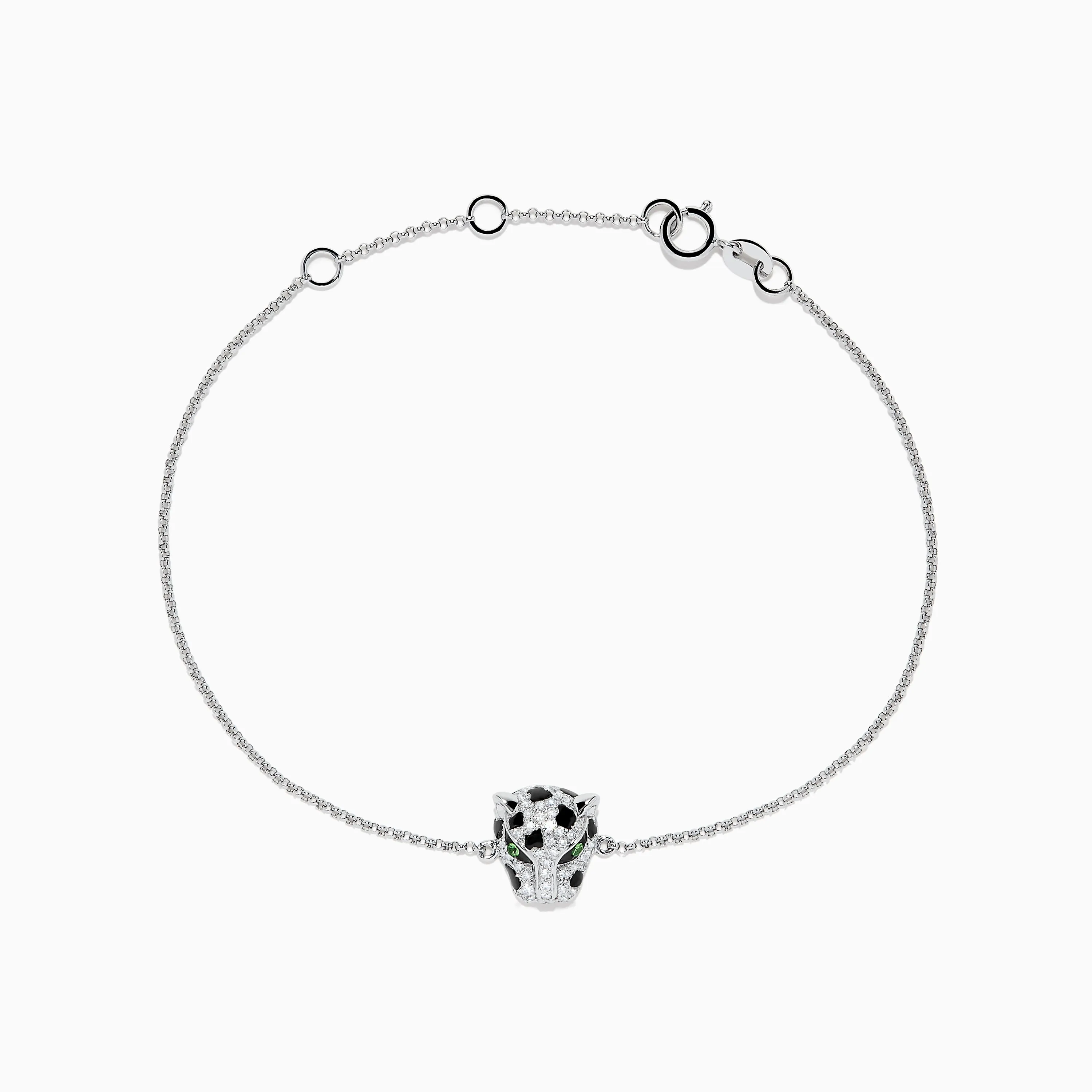 Signature 14K White Gold Diamond and Emerald Panther Bracelet sold by Effy