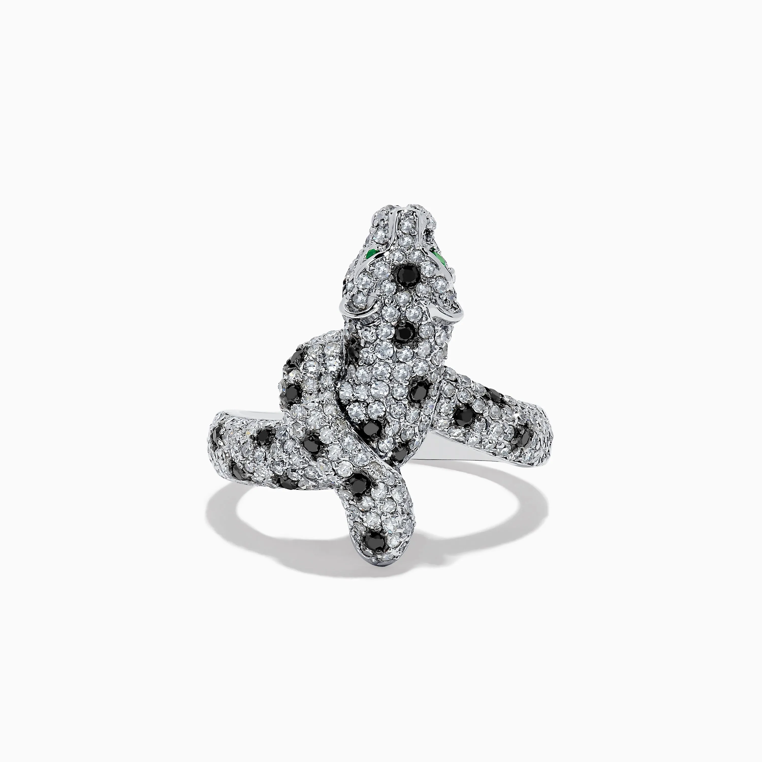 14K White Gold Emerald, White and Black Diamond Panther Ring sold by Effy product image thumbnail 4