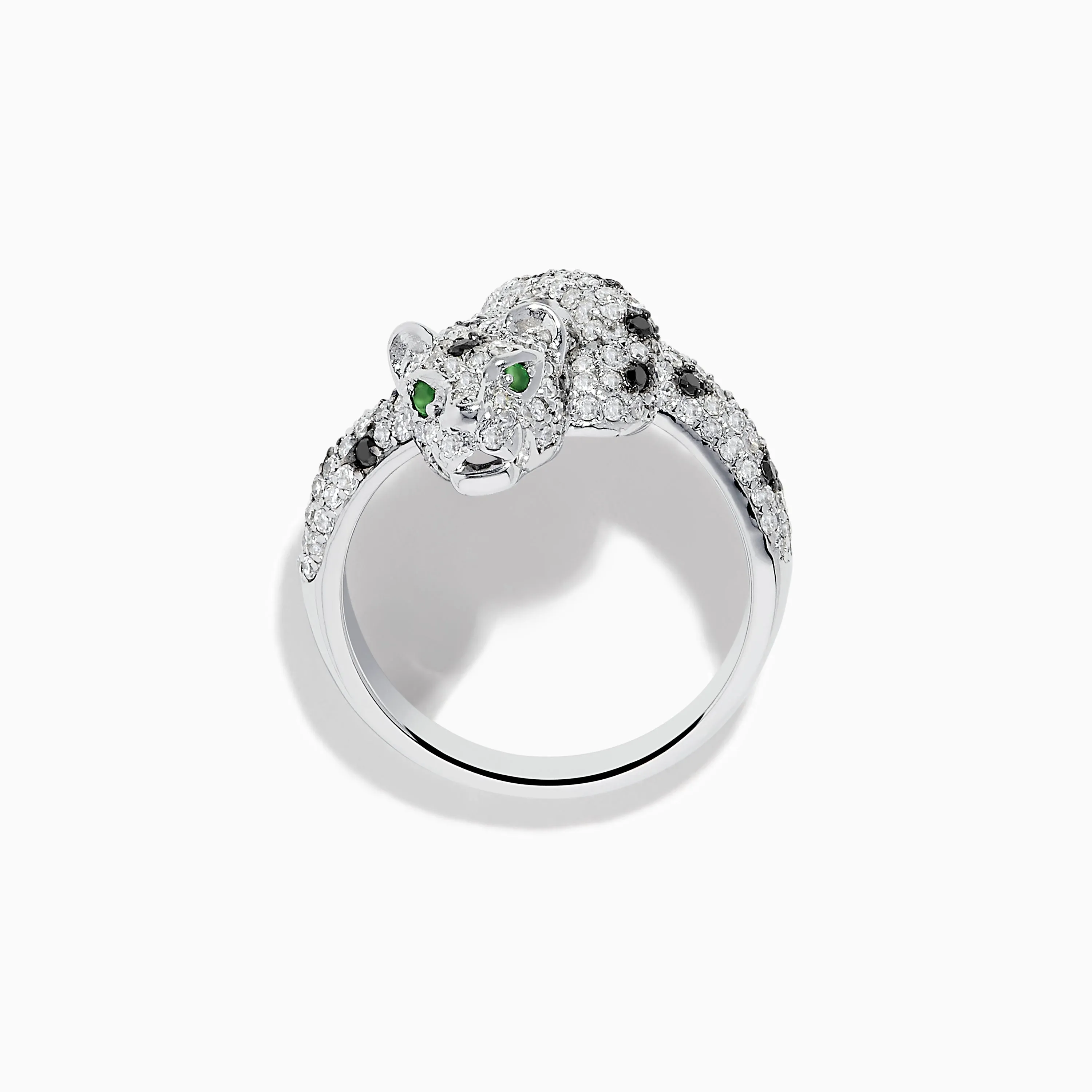 14K White Gold Emerald, White and Black Diamond Panther Ring sold by Effy product image thumbnail 2
