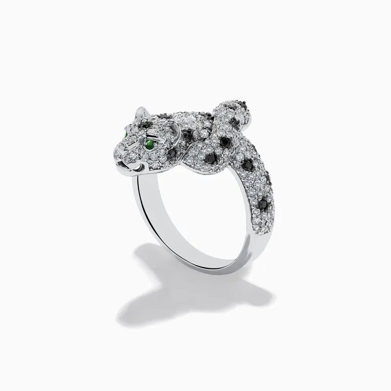 14K White Gold Emerald, White and Black Diamond Panther Ring sold by Effy