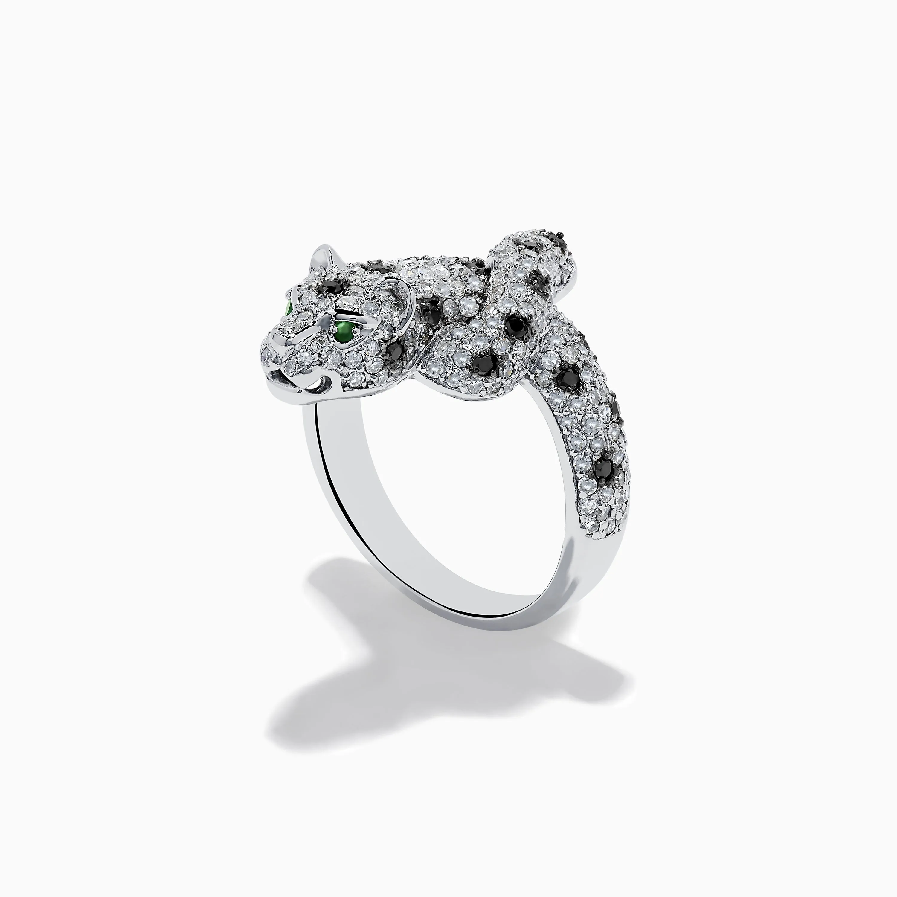 14K White Gold Emerald, White and Black Diamond Panther Ring sold by Effy