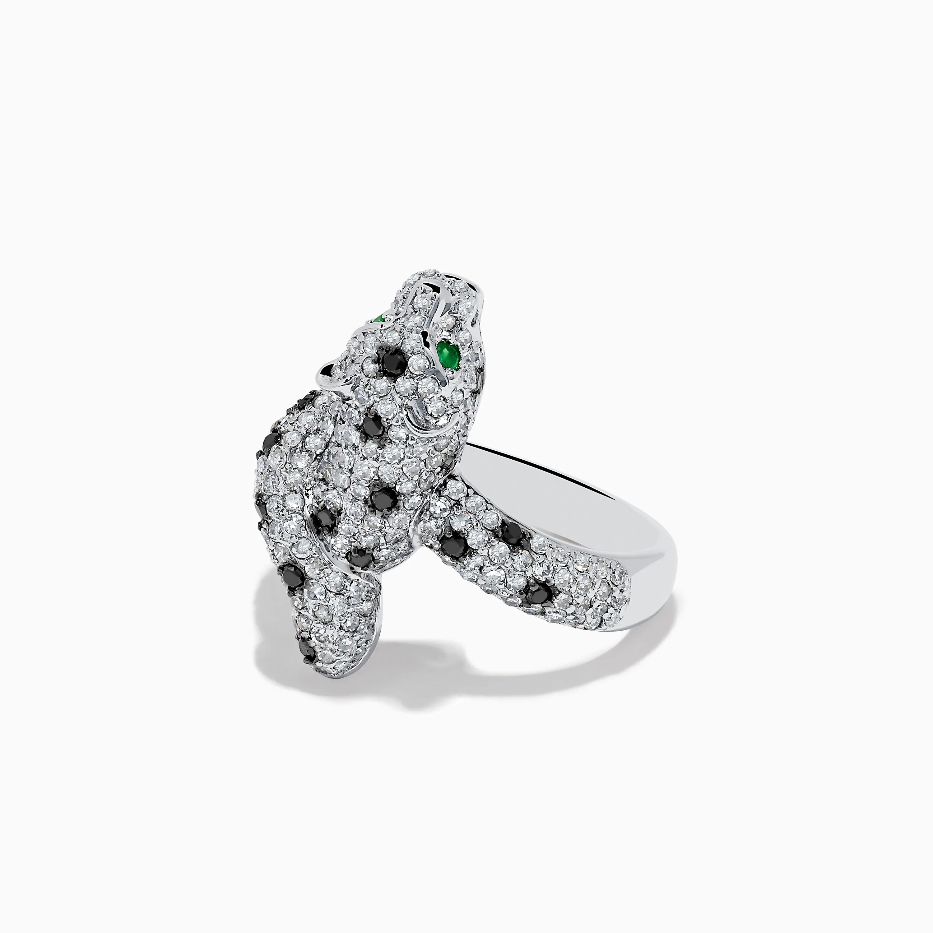 14K White Gold Emerald, White and Black Diamond Panther Ring sold by Effy product image thumbnail 3