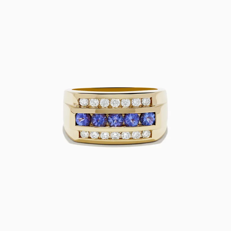Men's 14K Yellow Gold Tanzanite and Diamond Ring sold by Effy