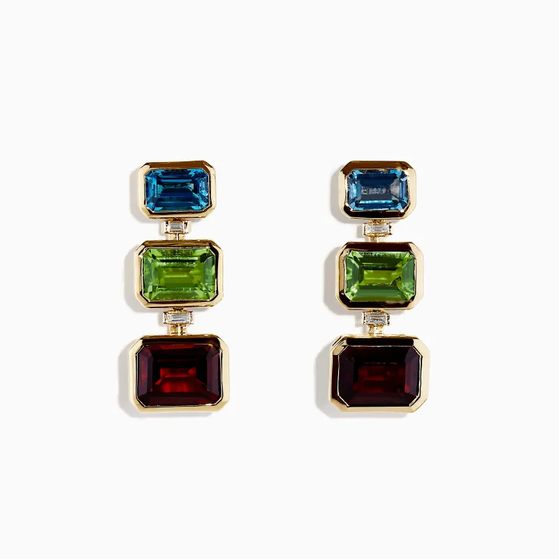 Mosaic 14K Yellow Gold Blue Topaz, Garnet, Peridot & Diamond Earrings sold by Effy