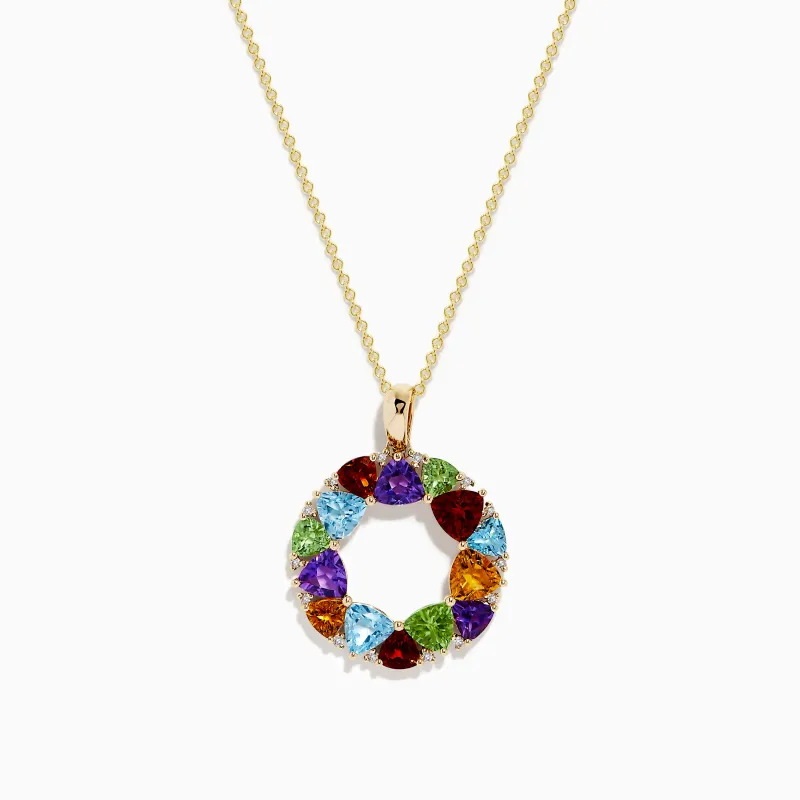 Mosaic 14K Yellow Gold Multi Stone and Diamond Pendant sold by Effy