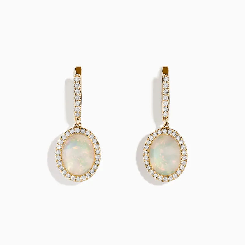 14K Yellow Gold Opal and Diamond Drop Earrings sold by Effy