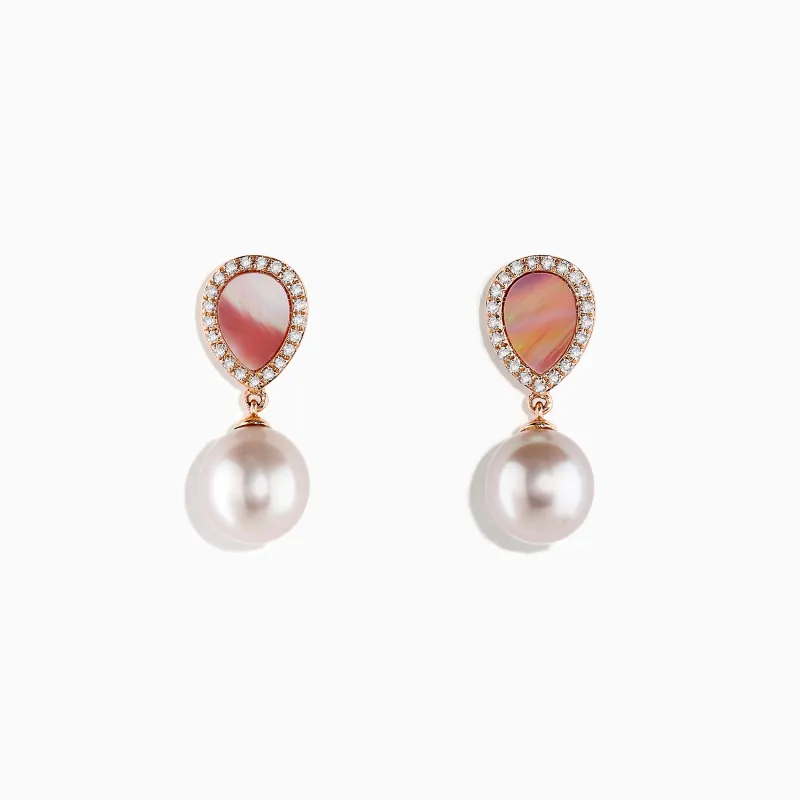 Peark 14K Rose Gold Pearl, Mother of Pearl and Diamond Earrings sold by Effy