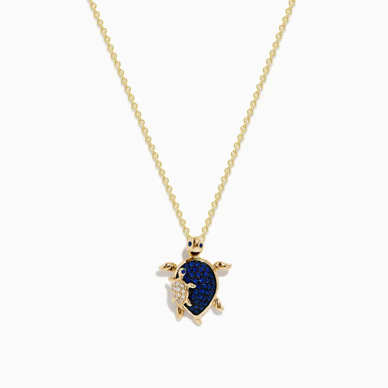 Seaside 14K Yellow Gold Blue Sapphire and Diamond Turtle Pendant sold by Effy
