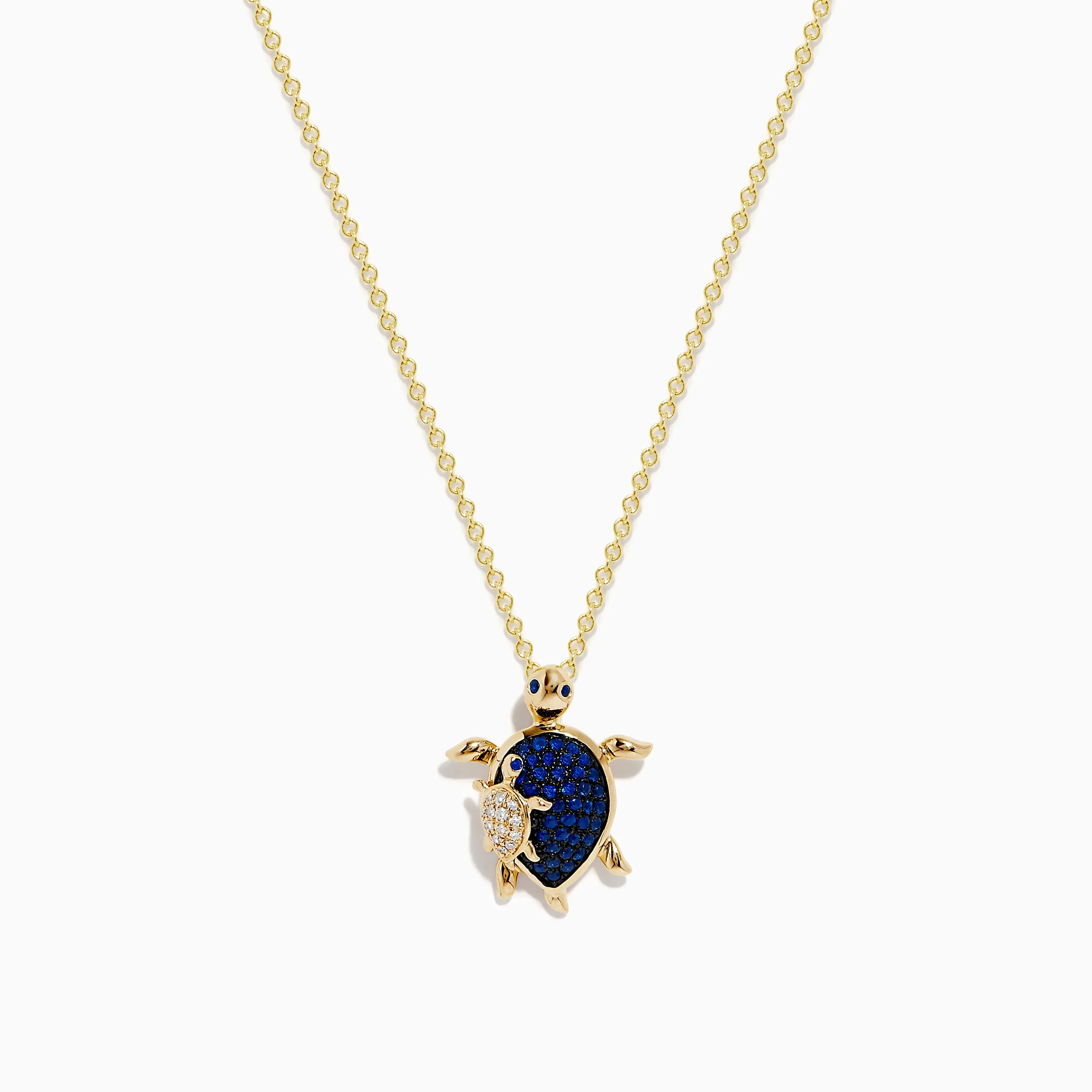 Seaside 14K Yellow Gold Blue Sapphire and Diamond Turtle Pendant sold by Effy